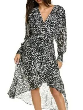 The Kooples Paris Black And White Print Lng Sleeve Mid Length Dress